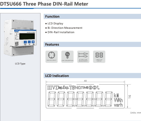 Chint DTSU666 dreiphasiger, bidirektionaler Vier-Quadranten-Elektrizitätszähler mit Netzanalysatorfunktionen. Chint DTSU666 dreiphasiger, bidirektionaler Vier-Quadranten-Elektrizitätszähler mit Netzanalysatorfunktionen.