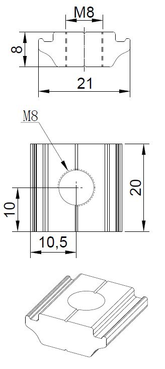 Wpust przesuwny M8 bez kulki Wpust przesuwny M8 bez kulki