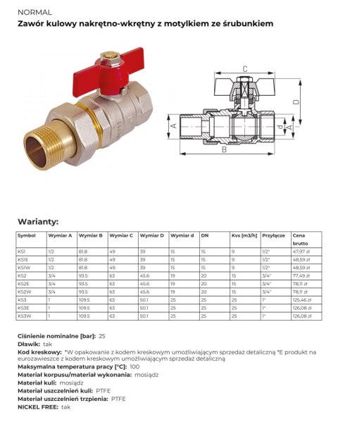 Ball valve with 3/4" screw connection NORMAL