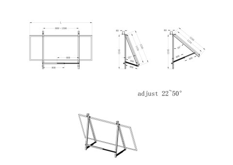 Balkonkonstruktion mit doppelter Verstellung zur Montage von Solarmodulen 22°-50° (TYP2) Balkonkonstruktion mit doppelter Verstellung zur Montage von Solarmodulen 22°-50° (TYP2)