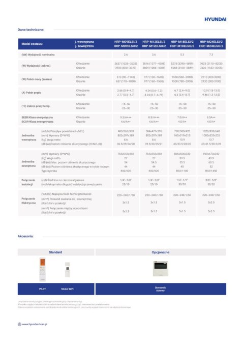 HYUNDAI Wall-mounted air conditioner 2,6kW ELITE SILVER HRP-M09ELSI + HRP-M09ELSO HYUNDAI Wall-mounted air conditioner 2,6kW ELITE SILVER HRP-M09ELSI + HRP-M09ELSO