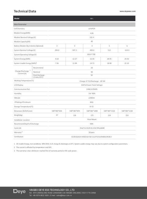 DEYE Batterie SE-G5.1-Pro-B 51.2V 100Ah 5.12kWh (Niederspannung)