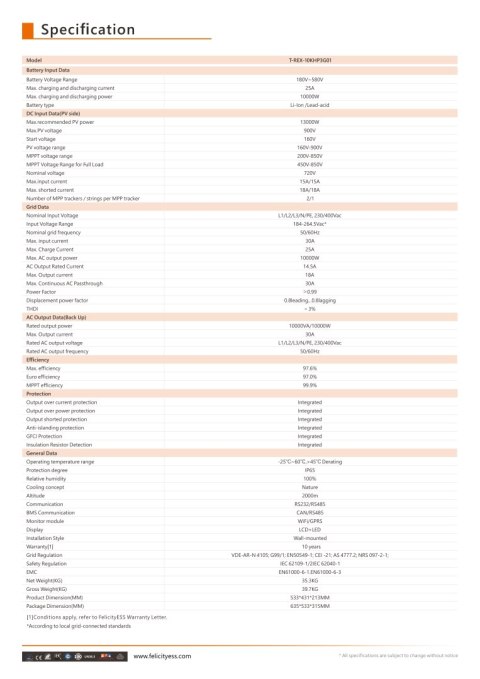 Felicity Inwerter hybrydowy T-REX-10KHP3G01 3-fazowy (wysokonapięciowy) Felicity Inwerter hybrydowy T-REX-10KHP3G01 3-fazowy (wysokonapięciowy)