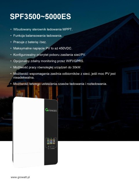 GROWATT Falownik Off-grid SPF 3500ES, 48VDC MPPT 80A, WiFi GROWATT Falownik Off-grid SPF 3500ES, 48VDC MPPT 80A, WiFi