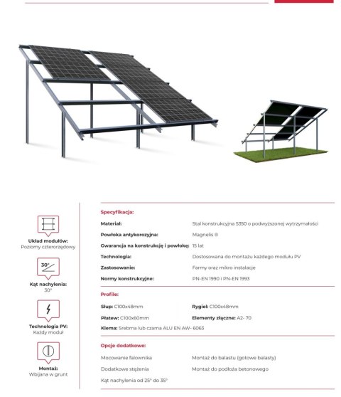 KONSTRUKCJA DH4 DWUPODPOROWA GRUNTOWA (1800<L<1990 / W<1135) dla PV BIFACIAL