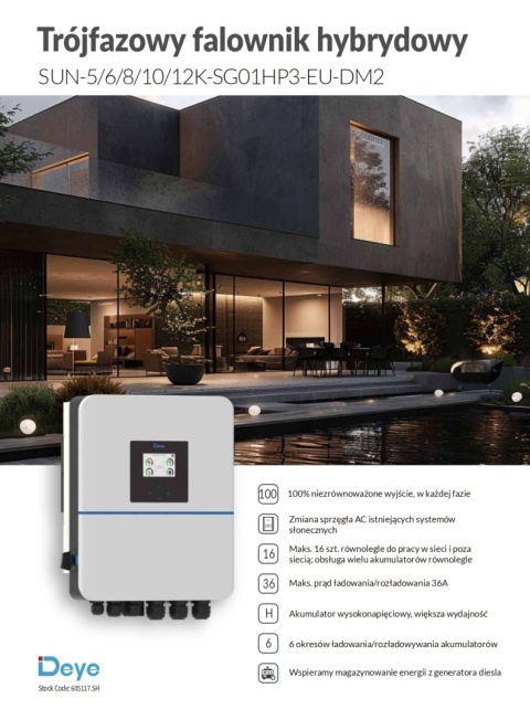 DEYE Hybrid-Wechselrichter SUN-10K-SG01HP3-EU-DM2 3-phasig (Hochspannung)