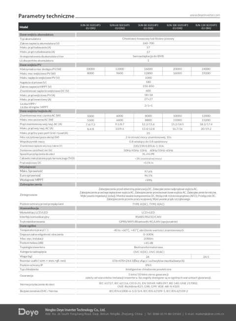 DEYE Hybrid-Wechselrichter SUN-10K-SG01HP3-EU-DM2 3-phasig (Hochspannung)