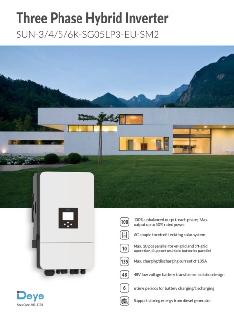 DEYE Dreiphasiger Hybrid-Wechselrichter SUN-5kW-SG05LP3-EU-SM2 (Niederspannung) DEYE Dreiphasiger Hybrid-Wechselrichter SUN-5kW-SG05LP3-EU-SM2 (Niederspannung)