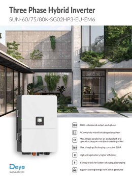 DEYE Falownik hybrydowy SUN-80K-SG02HP3-EU-EM6 3-fazowy (wysokonapięciowy)