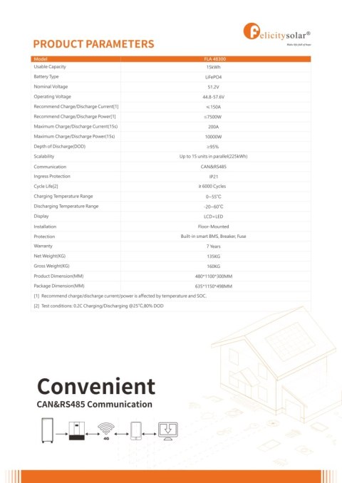 Felicity Bateria FLA48300 15kWh 51,2V (IP21) (niskonapięciowy) Felicity Bateria FLA48300 15kWh 51,2V (IP21) (niskonapięciowy)