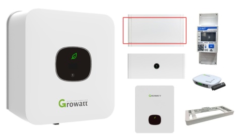 GROWATT Zestaw:Falownik hybrydowy MIN-5000TL-XH 1-fazowy+Bateria 10kWh+APX 55027-P0+podstawa+Smart Meter+WiFi+Backup Box