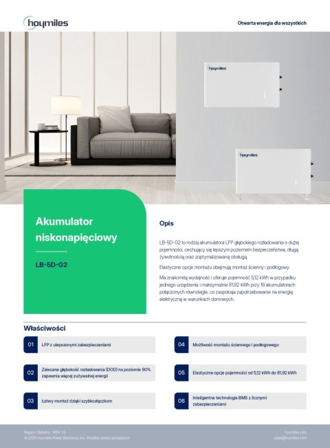 HOYMILES Bateria LB-5D-G2 51.2V 100Ah 5.12kWh (niskonapięciowy)