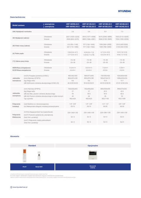 HYUNDAI Wall-mounted air conditioner 2,6kW ELITE SILVER HRP-M09ELSI + HRP-M09ELSO HYUNDAI Wall-mounted air conditioner 2,6kW ELITE SILVER HRP-M09ELSI + HRP-M09ELSO