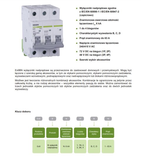 NOARK Wyłącznik nadprądowy 3P Typ C 32A 6kA AC (100146)