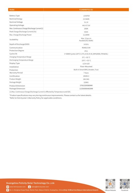 Felicity Bateria FLA48460 TG2-EU 23.5kWh 51.2V (IP21) (niskonapięciowy)