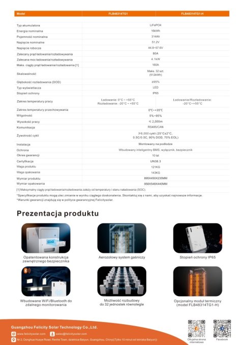 Felicity Bateria FLB48314TG1-H 16kWh 51,2V z funkcją grzania (IP65) (niskonapięciowy)