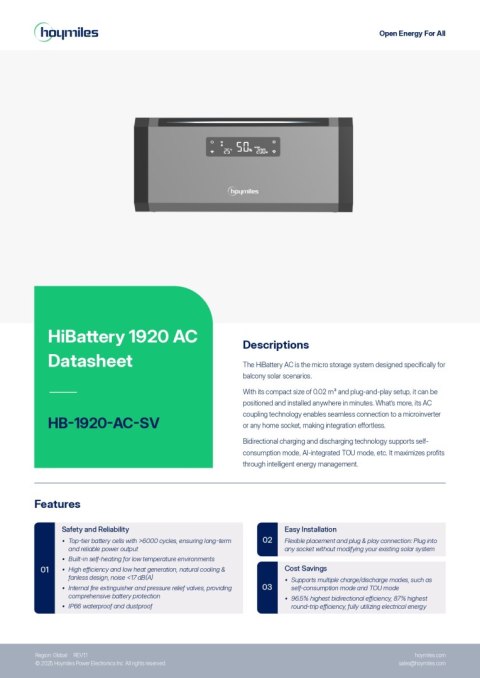 HOYMILES Batterie HB-1920-AC-SV 1,92kWh 230V