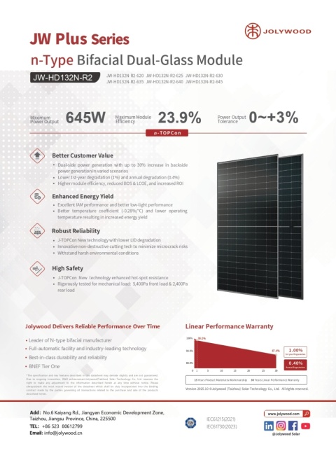 JOLYWOOD JW-HD-156N-R0-640W BIFACIAL (N-type)