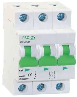 PROJOY Wyłącznik nadprądowy PEM2-63 3P typ B 16A 6kA AC (300053)