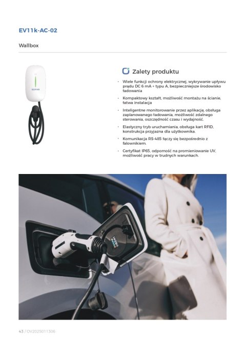 SOFAR Ładowarka do samochodu EV11k-AC-02 ( WiFi, RFID, PRZEWÓD 7m)