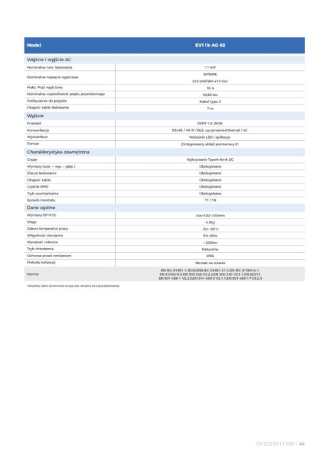 SOFAR Ładowarka do samochodu EV11k-AC-02 ( WiFi, RFID, PRZEWÓD 7m)