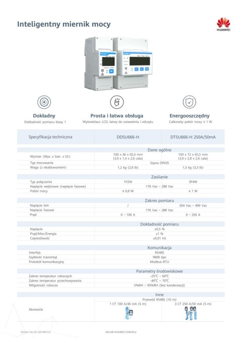 HUAWEI DTSU666-H 250A/50mA /YDS60 50A, licznik 3 faz (z przekładnikami)