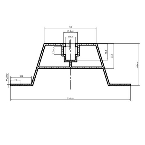 Trapezförmige Brücke Höhe=40mm L:2060mm ohne EPDM