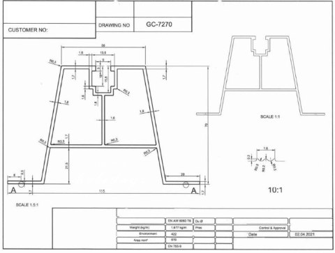 Mostek Trapezowy Wys=70mm L:330mm z EPDM