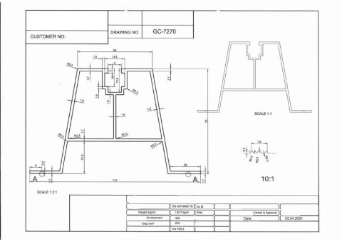 Mostek Trapezowy Wys=70mm L:6400mm bez EPDM Mostek Trapezowy Wys=70mm L:6400mm bez EPDM