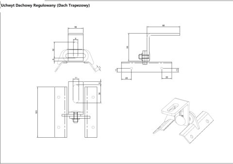 Uchwyt Dachowy Regulowany na Dach Trapezowy Uchwyt Dachowy Regulowany na Dach Trapezowy