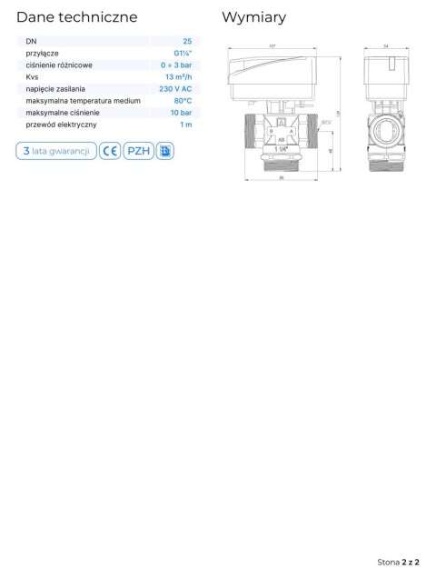 AFRISO 3-Drogowy zawór strefowy AZV 844, DN25, G5/4'', KVS 13 M3/H AFRISO 3-Drogowy zawór strefowy AZV 844, DN25, G5/4'', KVS 13 M3/H