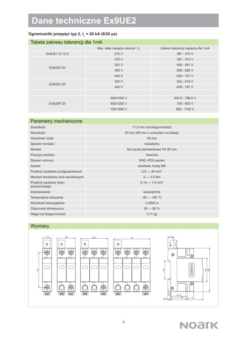 NOARK Ogranicznik przepięć 4P Typ C 275V AC Ex9UE2 (103357) NOARK Ogranicznik przepięć 4P Typ C 275V AC Ex9UE2 (103357)