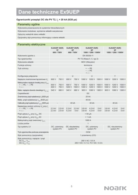 NOARK Ogranicznik przepięć do systemów PV T2 1200V DC 3P (112894)