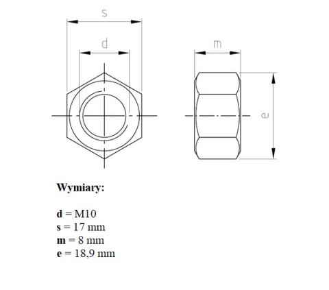 Nakrętka M10 DIN 934 INOX Nakrętka M10 DIN 934 INOX