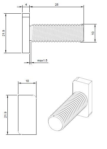 Śruba Młoteczkowa (Teowa) A2 M10*25mm Śruba Młoteczkowa (Teowa) A2 M10*25mm