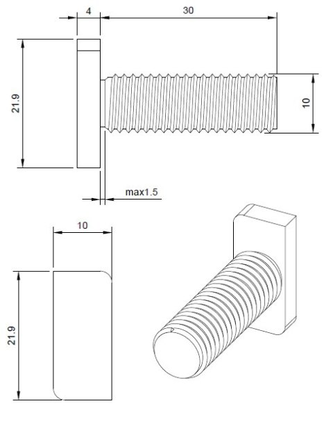 Śruba Młoteczkowa (Teowa) A2 M10*30mm