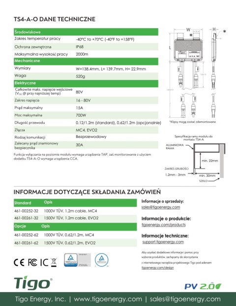 TIGO: Optymalizator TS4-A-O 700W TIGO: Optymalizator TS4-A-O 700W